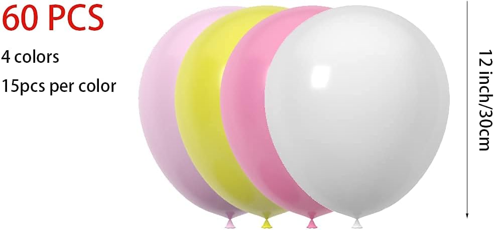 60 Pack 12 Inch Pink Yellow And White Latex Balloons, Birthday Wedding Baby Shower Party Balloons (Pink Yellow And White)