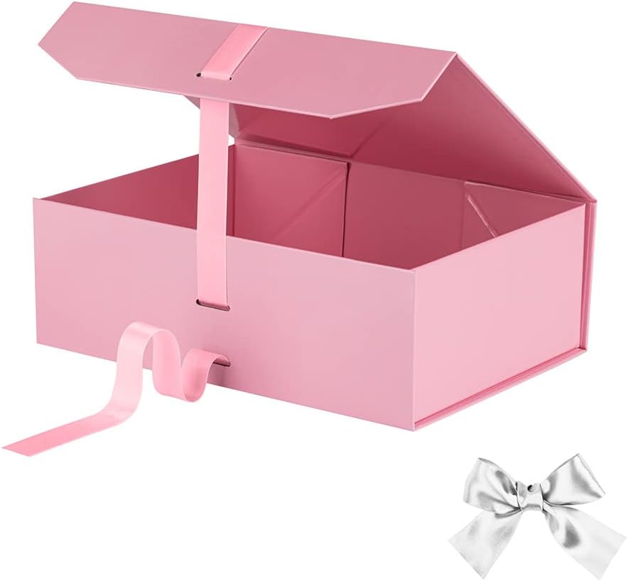 Pink Decorative Groomsman Box - Rectangle Collapsible Gift Boxes for Shirt (Pink), 10x7.3x3.5 Inches, Empty with Lid Magnetic Closure