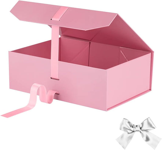 Pink Decorative Groomsman Box - Rectangle Collapsible Gift Boxes for Shirt (Pink), 10x7.3x3.5 Inches, Empty with Lid Magnetic Closure