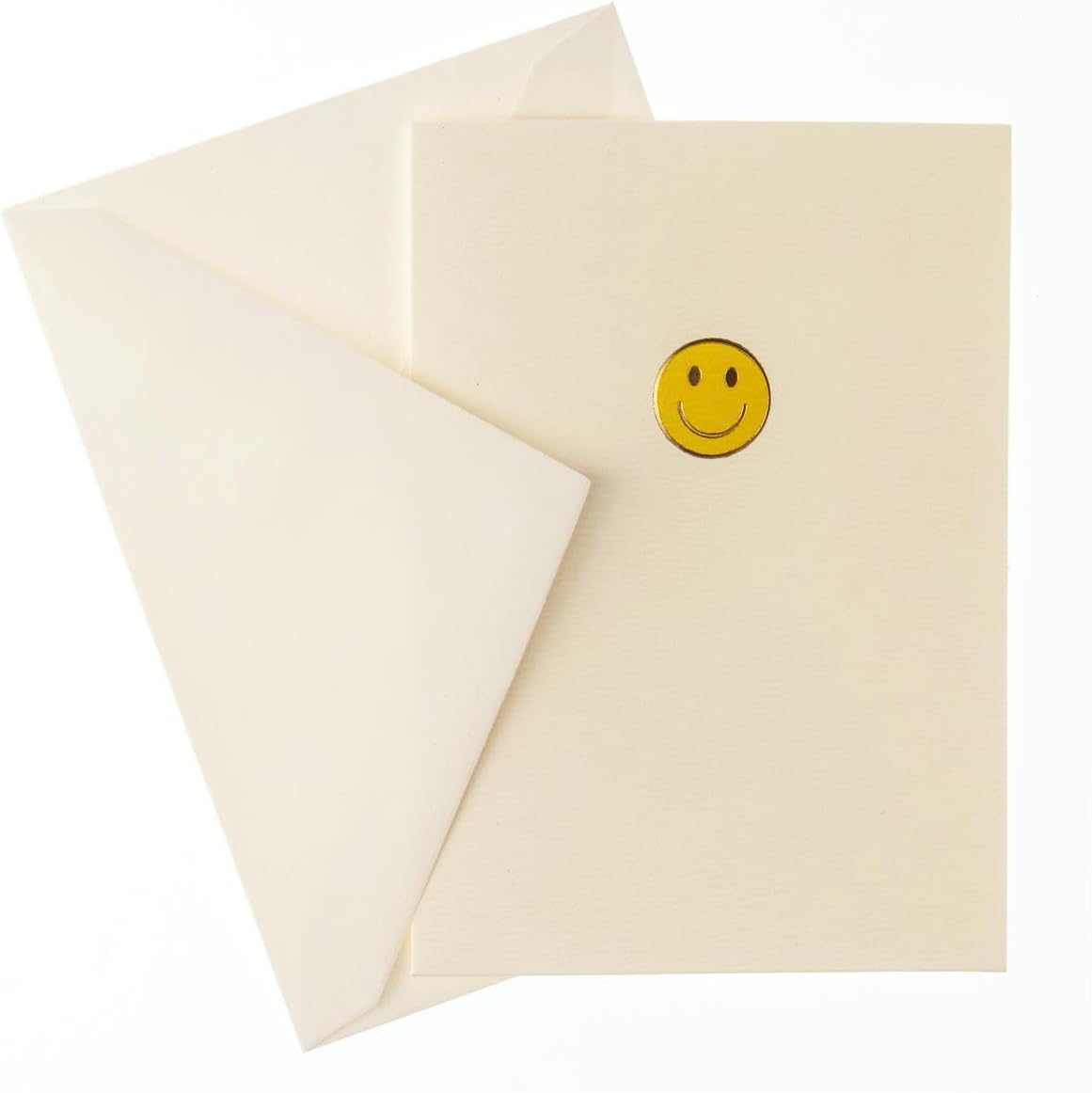 Graphique Smiley Face La Petite Presse Boxed Notecards - 10 Embossed and Embellished Gold Foil Yellow Smiley Face Emoji Blank Cards with Matching Envelopes, 3.25"" x 4.75""" (L1333CB)