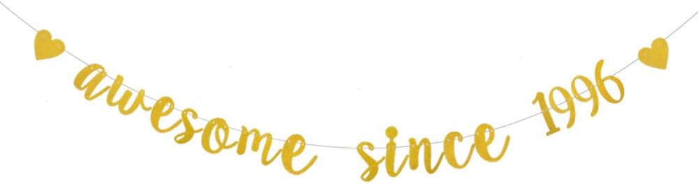 XIAOLUOLY Gold Glitter Garlands Awesome Since 1996 Banner for 29th Birthday Party Decorations Supplies,Pre-Strung, Glitter Gold Paper Garlands Photo Props Bunting Sign,Awesome Since 1996