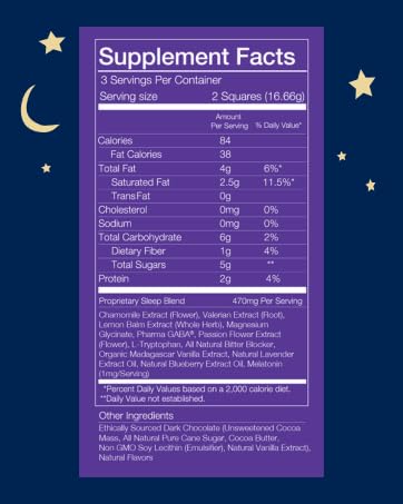 Sleepy Chocolate Bar – Premium Dark Chocolate with Chamomile, Passionflower & Melatonin for Restful Sleep, Vegan & Gluten-Free (1.5 oz (3) serving bar)