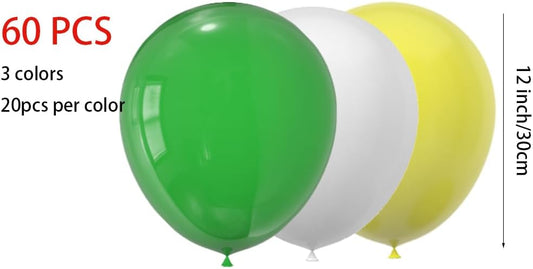 60 Pcs 12 Inch Latex Balloons Green/White/Yellow | Spring & Summer Decor | St. Patrick's Day, Graduation, Kids Birthday, Wedding, Baby Shower Party Balloons