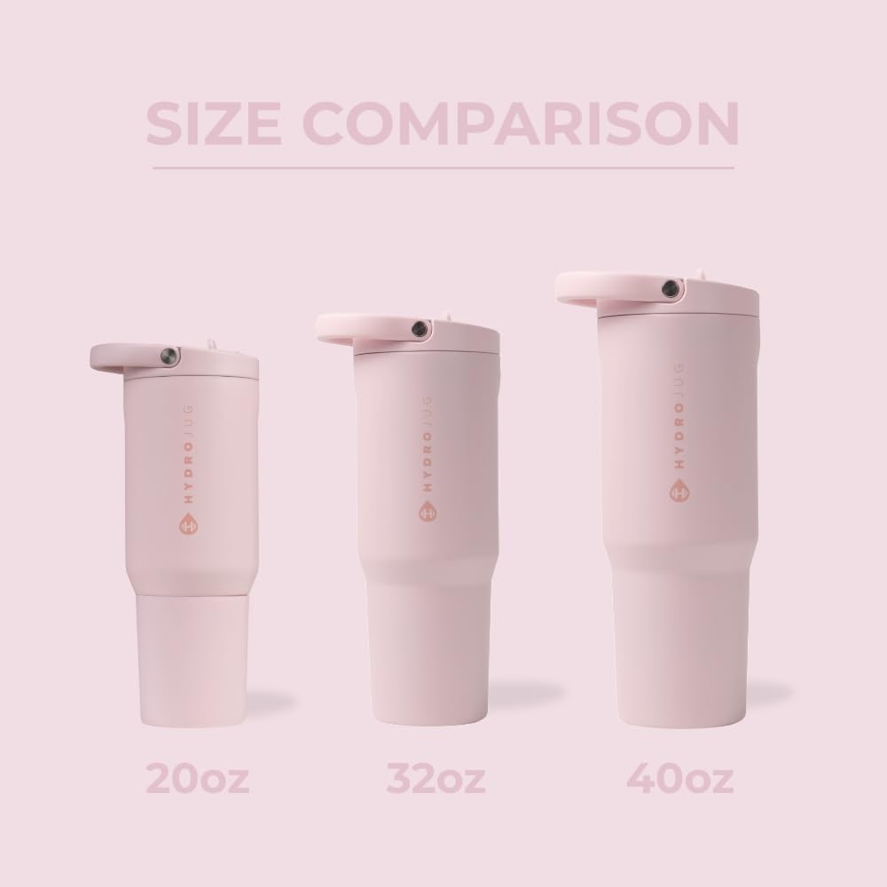 HydroJug Sport - Stainless Steel Tumbler with Straw, Vacuum Insulated, 20oz Leakproof Water Bottle, Ergonomic Design, Reusable, Dishwasher Safe, Rubber Base, Durable for Gym or Outdoors, Pink Sand
