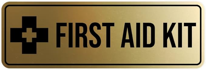 Standard First Aid Kit Sign (Brushed Gold) - Small (2 Pack)