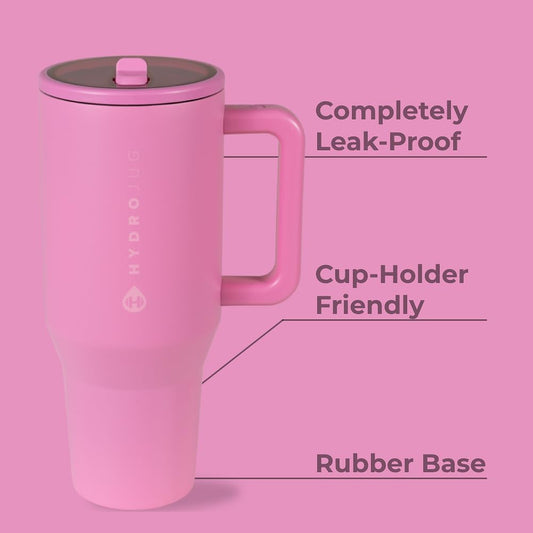 HydroJug Traveler - 40 oz Water Bottle with Handle & Flip Straw - Fits in Cup Holder, Leak Resistant Tumbler-Reusable Insulated Stainless Steel & Rubber Base - Gifts for Women & Men, Taffy