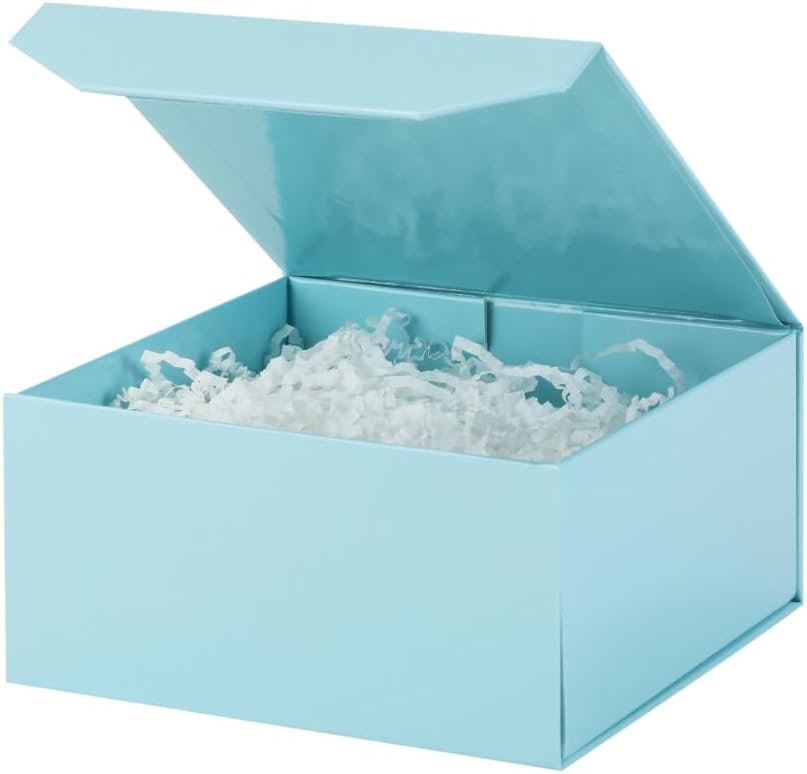 6 Pcs Small Blue Gift Box 8x8x4 Inch Magnetic Gift Box Small Magnetic Box with Crinkle Paper Blue Small Gift Box with Shredded Paper Luxury Gift Boxes with Lids for Presents