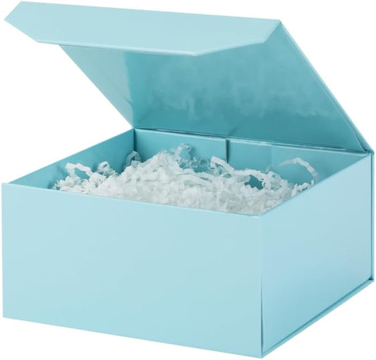 6 Pcs Small Blue Gift Box 8x8x4 Inch Magnetic Gift Box Small Magnetic Box with Crinkle Paper Blue Small Gift Box with Shredded Paper Luxury Gift Boxes with Lids for Presents