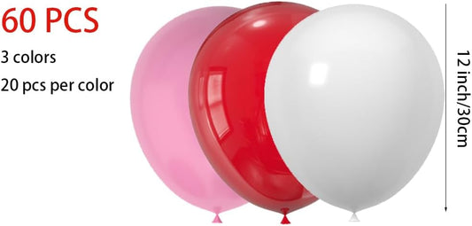 60 Pcs 12 Inch Latex Balloons in Red, Pink and White, Perfect for Valentine's Day, Christmas, Girl's Birthday, Graduation, Wedding and Baby Shower Party Balloons Decorations