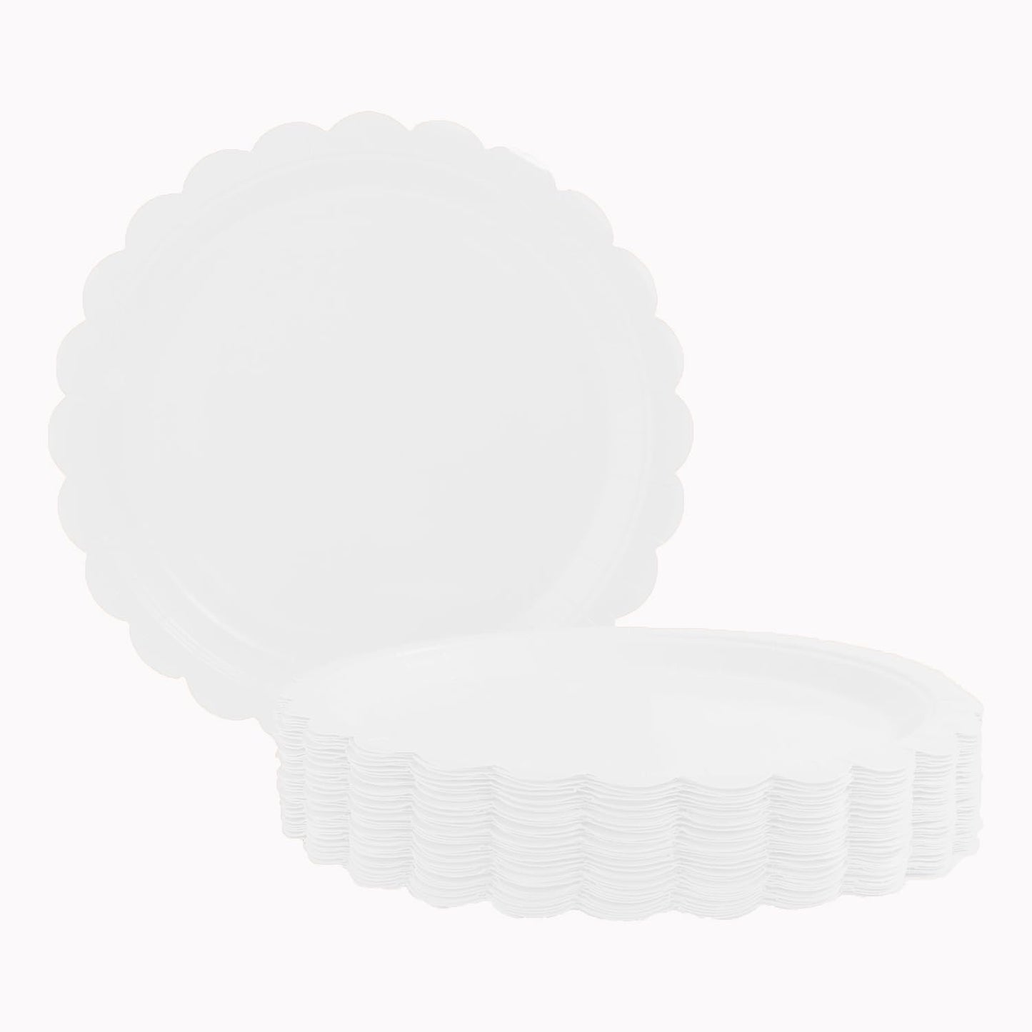 BEFORYOU 50PCS Scalloped Disposable Paper Plates Dessert Cake Party Plates for Baby Shower, Wedding,Bridal Shower Birthday Party Supplies (White, 7IN)