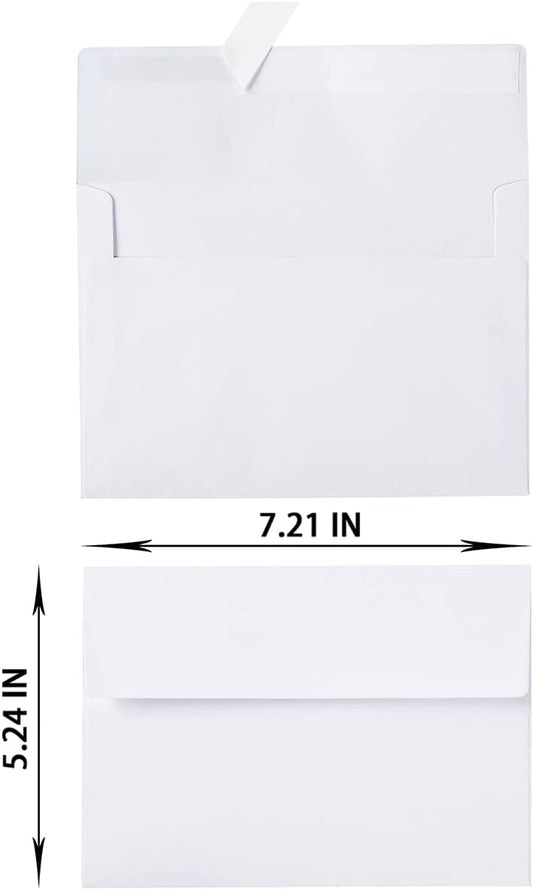 50 Pack 5 x 7 Envelopes Colored Self Seal for Wedding, Party Invitations, Greeting Cards, Announcements, Photos, 5.24 x 7.21 Inches (White)