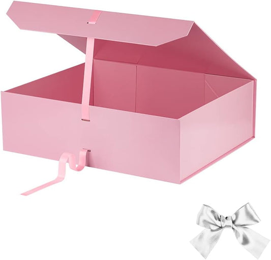 Extra Large Pink Gift Box with Ribbon 19x16x6 Inches, Gift Box with Lid Magnetic Closure, Groomsman Proposal Box, Rectangle Collapsible Gift Boxes for Wedding Dress(Pink)