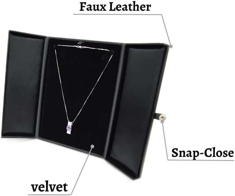 Novel Box 2 Door Black Jewelry Box for Necklace 8.25x5.75x1 Inches - Double Door Necklaces Gift Boxes with Gold Trim - Faux Leatherette Necklace Storage Case - Gift Presentation Cases for Necklaces