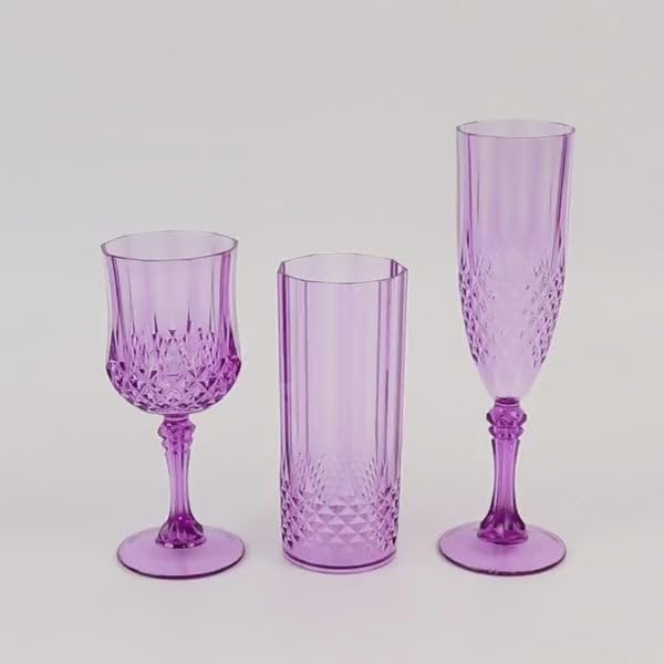 Efavormart 6-Pack Champagne Glasses, 8oz Shatterproof Plastic Crystal Cut Toast Flutes, Purple for Party Celebration Wedding