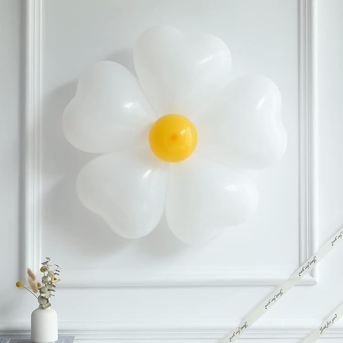 155Pcs Daisy Balloon Arch Garland Kit Macaron Pink Yellow Retro Orange White Heart Balloons with Plum Clip Daisy Shaped Flower for Two Groovy Party Decor Daisy Theme Wedding Birthday Mother’s Day