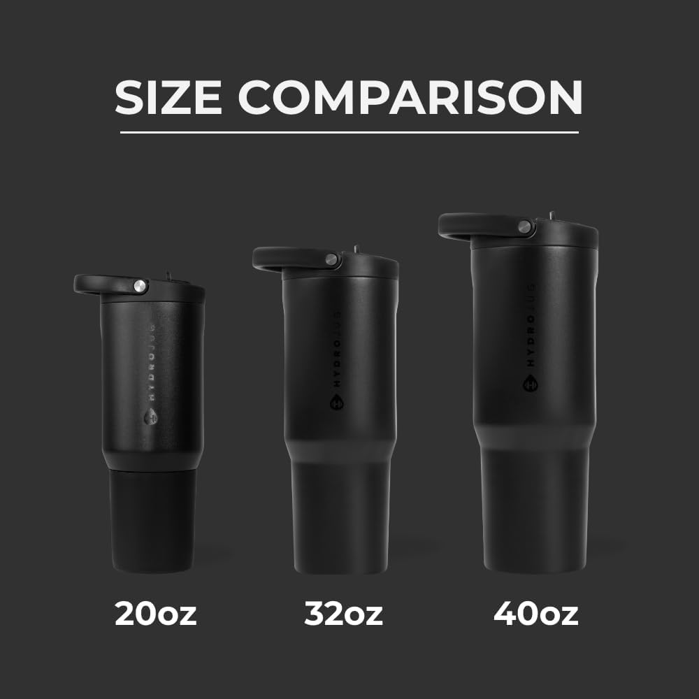 HydroJug Sport - Stainless Steel Tumbler with Straw, Vacuum Insulated, 20oz Leakproof Water Bottle, Ergonomic Design, Reusable, Dishwasher Safe, Rubber Base, Durable for Gym or Outdoors, Black