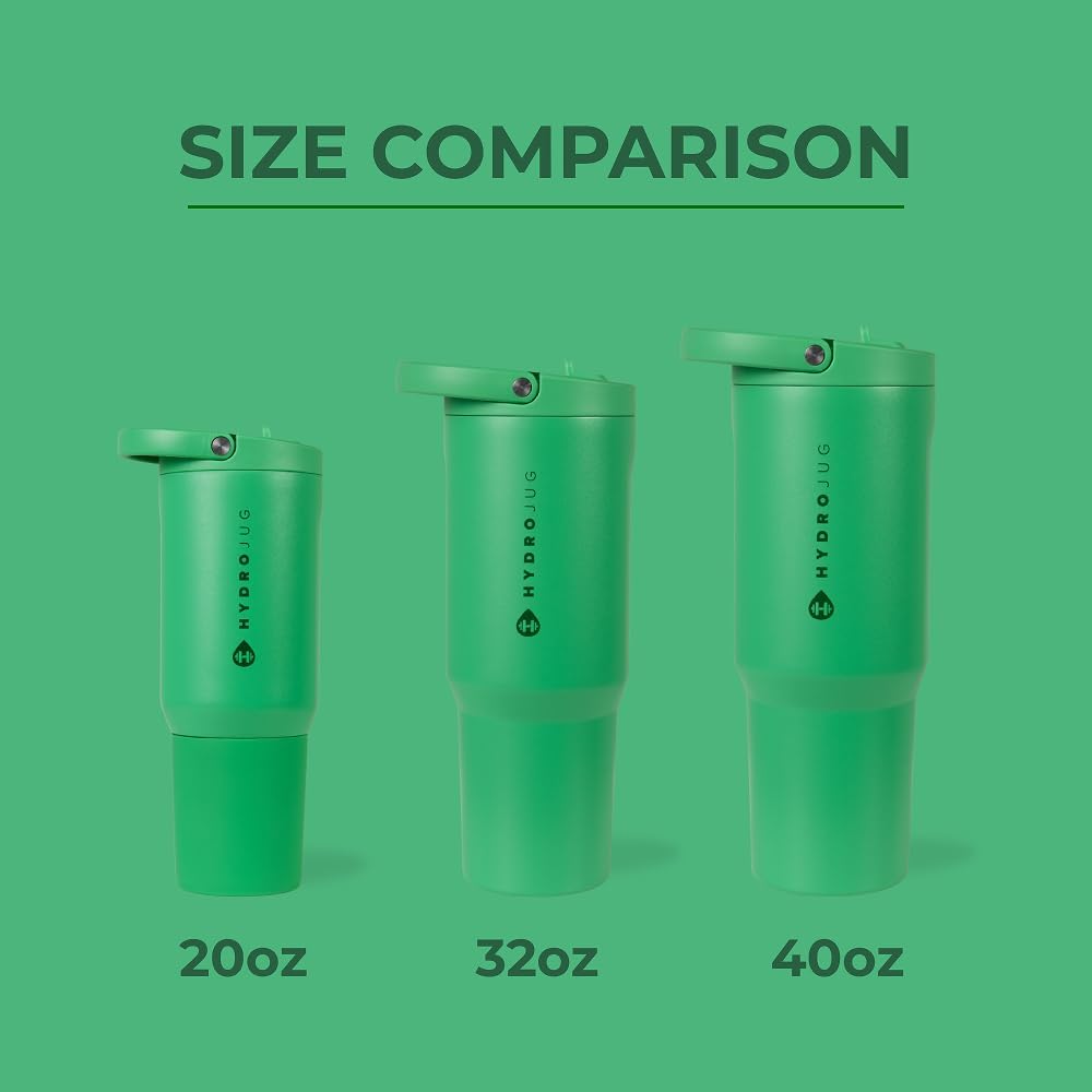 HydroJug Sport - Stainless Steel Tumbler with Straw, Vacuum Insulated, 40oz Leakproof Water Bottle, Ergonomic Design, Reusable, Dishwasher Safe, Rubber Base, Durable for Gym or Outdoors, Clover