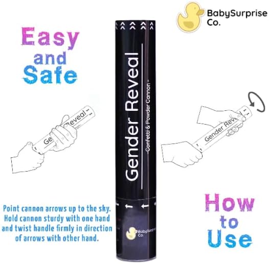 Gender Reveal Confetti 2 Pink Cannon - Powder Smoke with 100% Non-Toxic, Food-Grade Corn Starch - Air Compressed Party Popper - Big and Bright Explosion for Photo Effects (Pink)