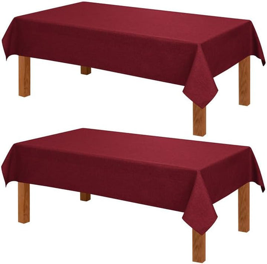 Hiasan 2 Pack Faux Linen Red Rectangle Tablecloth - Wrinkle and Stain Resistant Washable Table Cloth for Kitchen Dining Room Holiday Table Cover for Party Dinner, 54 x 80 Inch