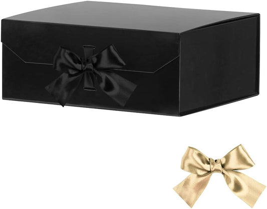 Glossy Black Collapsible Rectangle Gift Box - 13x11x5.3 Inches, Magnetic Lid Closure, Perfect for Men's Shoes or Christmas Gifts