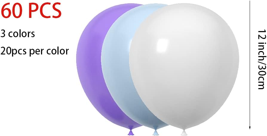 60 Pcs 12 Inch Latex Balloons for Birthday, Wedding, Baby Shower Decorations - Purple Blue White Party Balloons Bulk Pack, Spring Summer Party Supplies