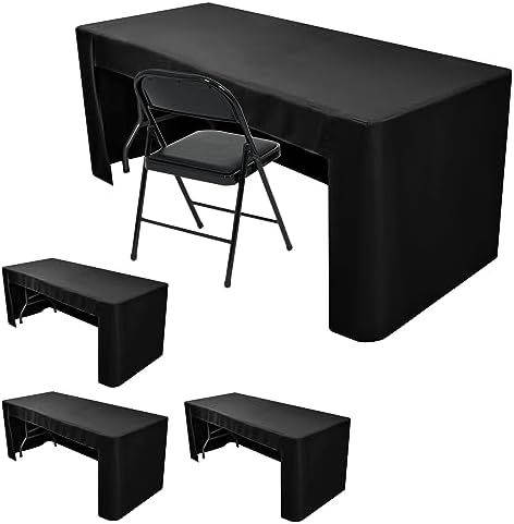 Nasitos 4 Pack Black Fitted Tablecloth for 4 Foot Tables-Open Back Rectangle Table Clothes Washable Tablecloth for Trade Show, Craft Show, Grad Party, Vendor Booth