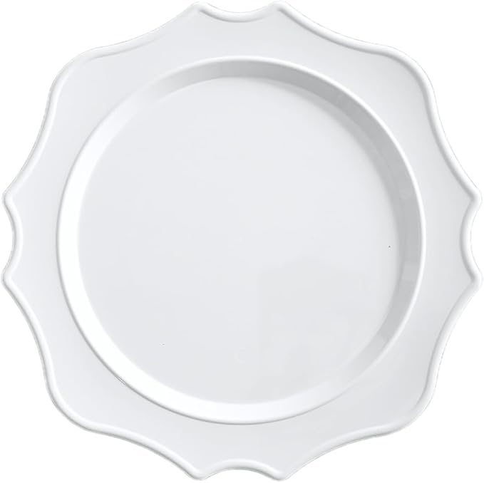 " OCCASIONS " 40 Pieces 13.25'' Scalloped Disposable/Reusable Plastic Charger Plates for Wedding, (Scalloped Imperial Plain White)