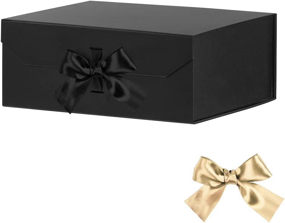 Black Gift Box Large 13x11x5.3 Inches, Black Box with Ribbon with Lid Magnetic Closure, Christmas Gift Box, Gift Boxes for Present Graduation Storage (Matte Black)