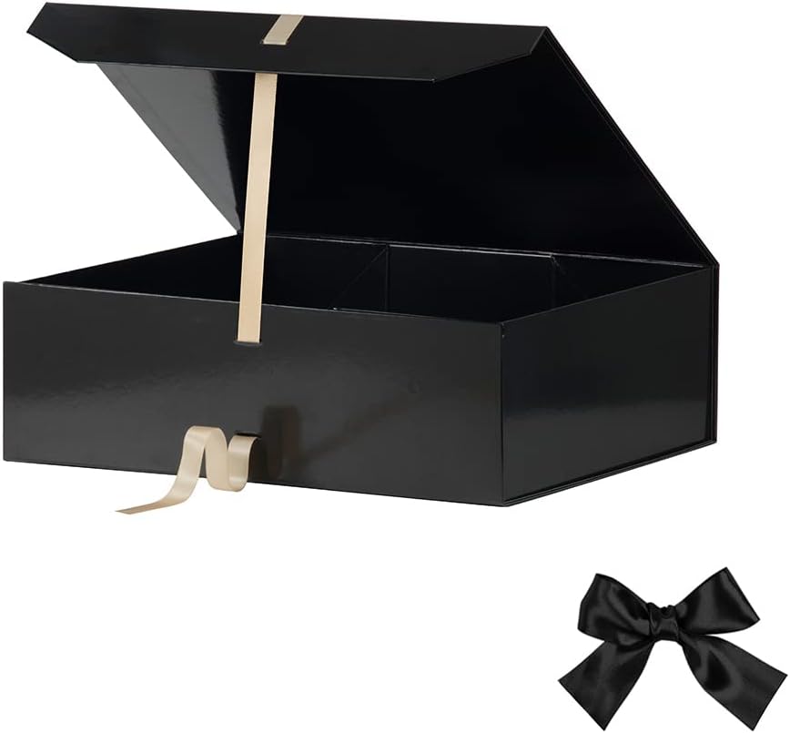 Groomsman Proposal Box - Extra Large Black Rectangle Collapsible Gift Box with Lid Magnetic Closure, 16x14x5.3 Inches