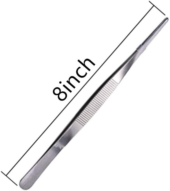 Aniso Long Tweezers - 8 Inch Stainless Steel Precision Serrated Kitchen Tweezers for Barbecue & Cooking