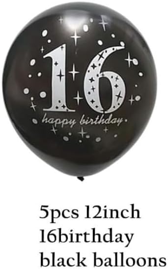 Party Store Plus 16th Birthday Balloons - 15pcs (Black, Gold, Rose Gold Confetti) - Sweet 16 Birthday Party Decorations - Happy 16th Birthday Balloons - 12 Inch Latex Balloons