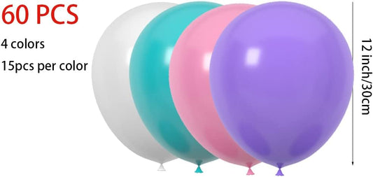 60 Pcs 12-Inch Purple Teal Pink White Latex Balloons - Wedding, Birthday, Baby Shower Decorations, Spring Party Supplies