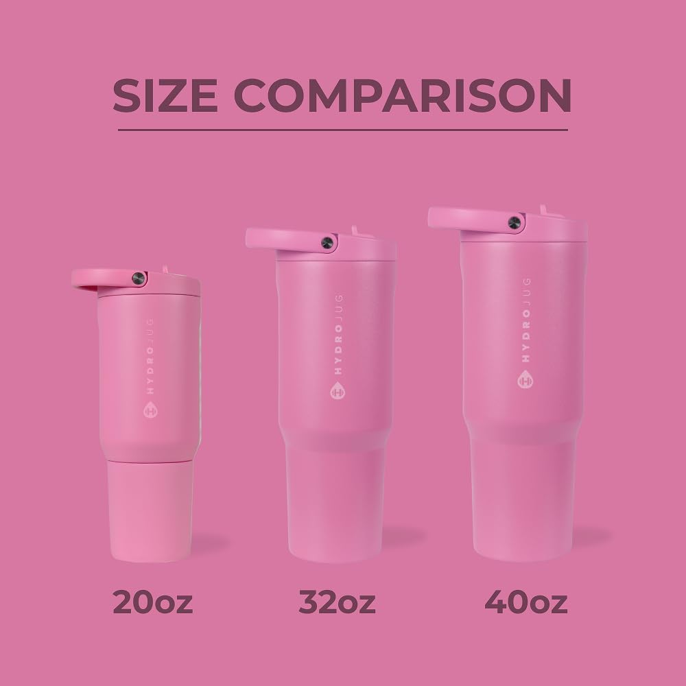 HydroJug Sport - Stainless Steel Tumbler with Straw, Vacuum Insulated, 40oz Leakproof Water Bottle, Ergonomic Design, Reusable, Dishwasher Safe, Rubber Base, Durable for Gym or Outdoors, Taffy