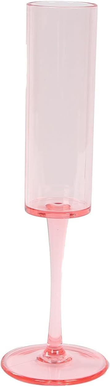 Efavormart 6 Pack Transparent Blush Reusable Plastic Champagne Flute Glasses in Cylindrical Shape, 6oz Wine Mimosa Glass Goblets with Long Stems - 9.5" Tall