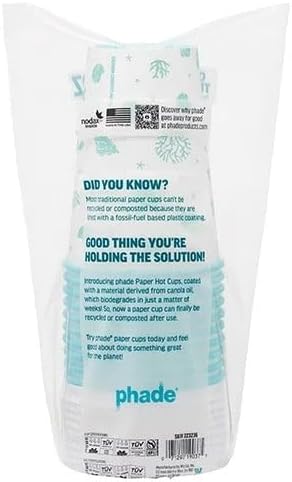 phade 16 oz Paper Hot Cups with Lids - 80 Count - Marine Biodegradable, Compostable & PFAS-Free - Made in USA Eco Coffee Cups, Sealife Blue,