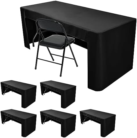 Nasitos 6 Pack Black Tablecloth for 8FT Trade Show Table Covers-Open Back Folding Tablecloths Washable Fabric and Wrinkle Resistant Table Covers for Craft Show, Display Table, Parties, Birthday