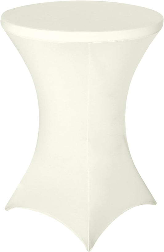 FestiCorp Spandex Cream Table Cover, Cocktail Fitted Tablecloths, Round Highboy Stretch Table Covers Cloths for Party, Bar, Wedding, Birthday, Banquet, 30"-32" Diameter x 40"-43" Height