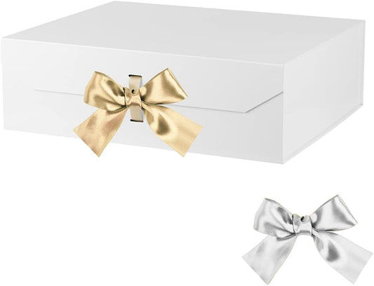 Extra Large White Gift Box 19x16x6 Inches, Gift Boxes with Ribbon, Gift Box with Lid Magnetic Closure, Groomsman Proposal Box, Rectangle Collapsible Boxes for Wedding Dress(Glossy White)