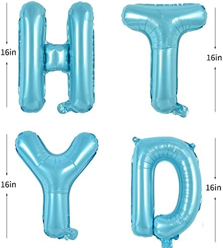 TONIFUL Light Blue Happy Birthday Balloons Banner, 16 Inch Mylar Foil Letters Sign Bunting Reusable for Girls Boys Kids & Adults Birthday Decorations Party Supplies