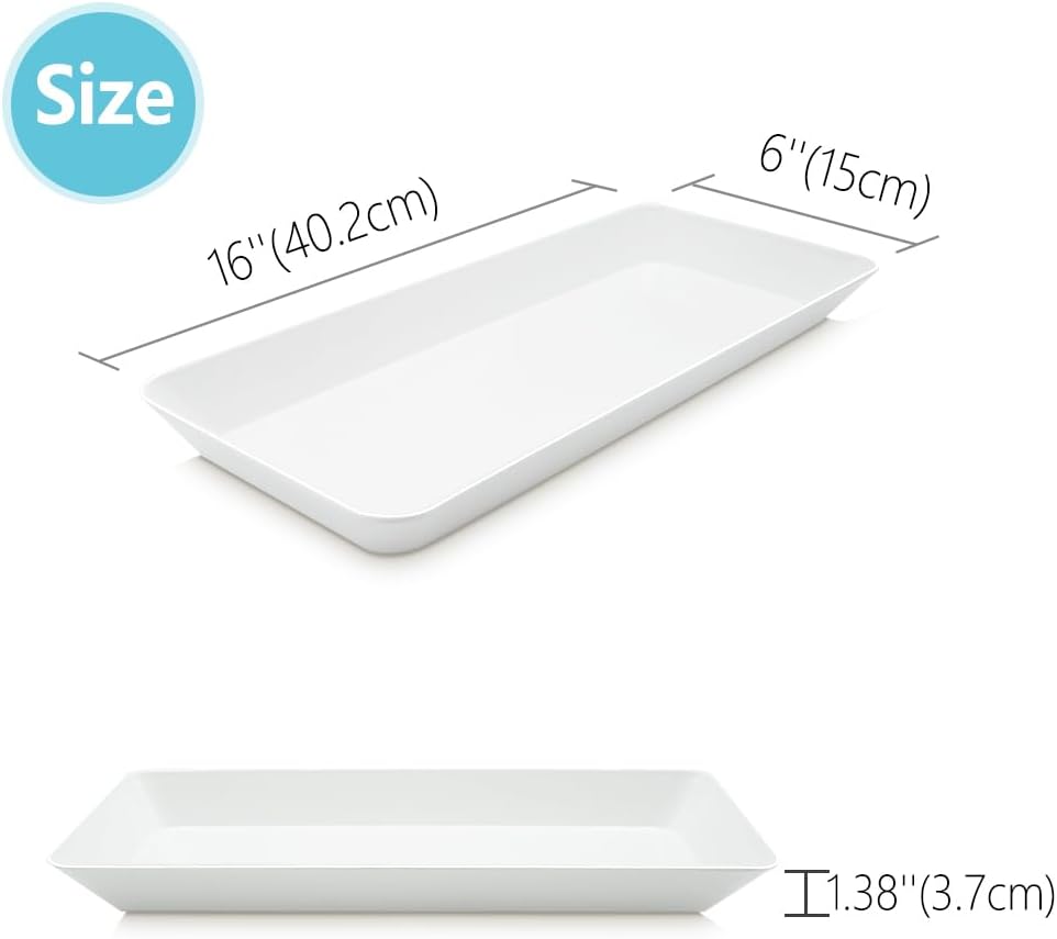 Serving Tray Platter Rectangle, 6 Pcs Long Narrow Food Tray for Veggie Fruit Snack Dessert, Plastic White Food Trays for Party Supplies Display, Rectangular Platters for Serving Food, BPA Free