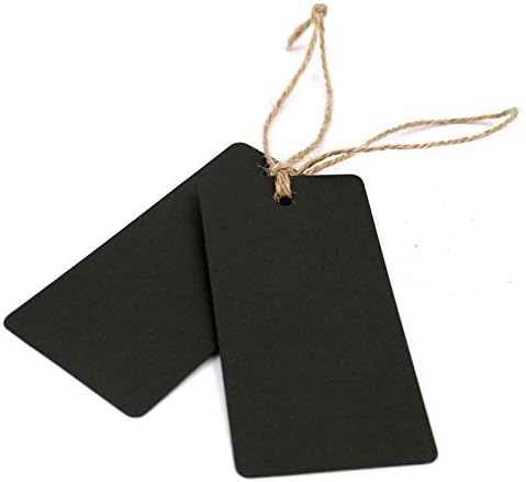G2PLUS Black Gift Tags with String, 100PCS Blank Paper Hang Tags, 3.5x1.7 in Black Paper Tag, Rectangle Label for Gift Wrapping, DIY Arts & Crafts, Graduation, Halloween Party Favors
