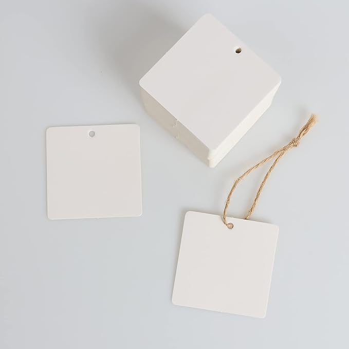 Gift Tags,200 Pcs Paper Tags with Strings, Blank Hang Tags for DIY Arts and Crafts Wedding Holiday Present(White)