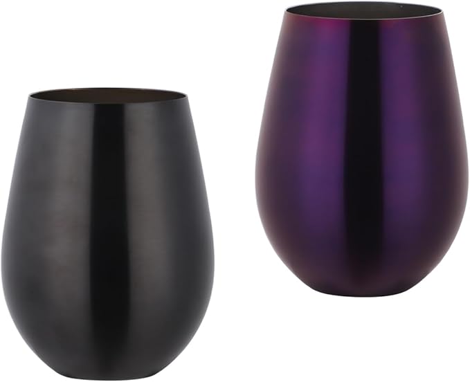 Buyer Star 304 Stainless Steel Wine Glasses Set of 2 - Large 17 oz Outdoor Stemless Wine Tumblers - 100% Unbreakable & Stemless Metal Drinking Cups for Home and Outdoors Dishwasher safe (Black&Purple)