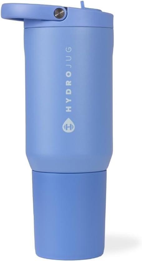 HydroJug Sport - Stainless Steel Tumbler with Straw, Vacuum Insulated, 20oz Leakproof Water Bottle, Ergonomic Design, Reusable, Dishwasher Safe, Rubber Base, Durable for Gym or Outdoors, Light Blue