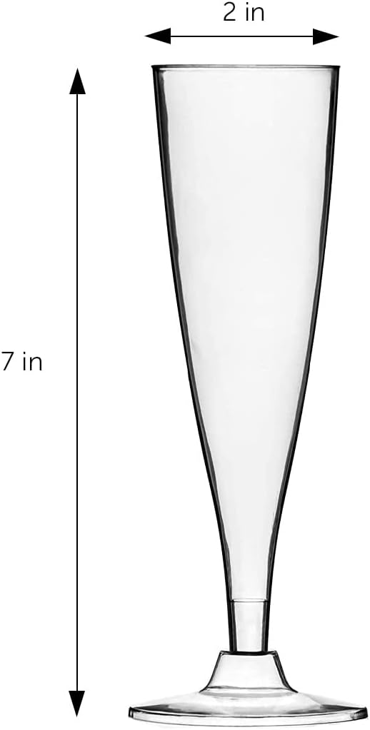 DecorRack 48 Champagne Glasses, 5 Oz -BPA Free- Plastic Flutes, Perfect for Outdoor Parties, Weddings, Hosting, Stackable, Reusable, Disposable Stemmed Cups (Pack of 48)