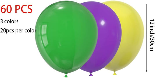60 Pcs 12 Inch Latex Balloons in Green, Purple and Yellow, Perfect for Spring, Summer, Graduation, Easter, Wedding and Baby Shower Party Balloons Decorations