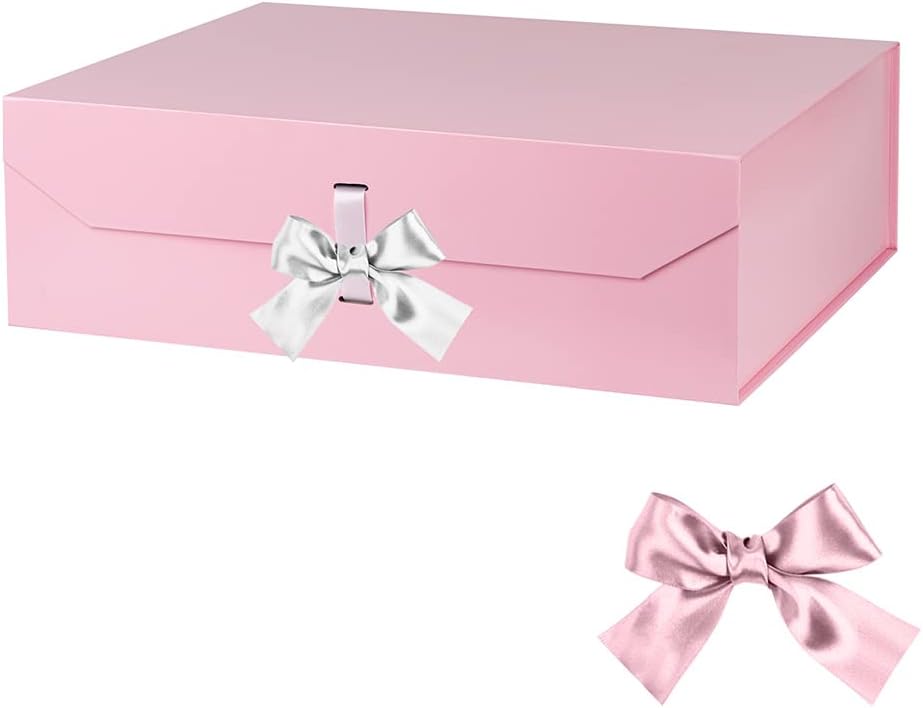 Extra Large Pink Gift Box 19x16x6 Inches, Gift Box with Ribbon Lid Magnetic Closure, Groomsman Proposal Box, Rectangle Collapsible Gift Boxes for Wedding Dress(Pink)