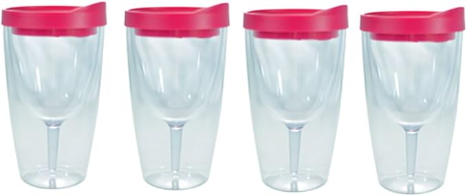 Southern Homewares Insulated Acrylic Wine Tumbler with Pink Lid – 16oz Double Wall Travel Cup, 4-Pack Wine 2Go! Set for Outdoor & Party Use