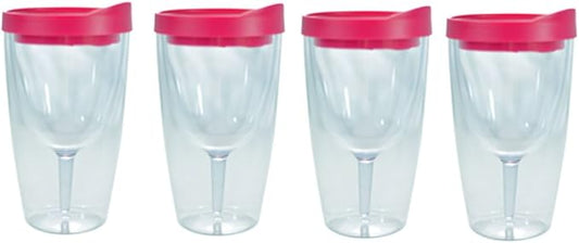 Southern Homewares Insulated Acrylic Wine Tumbler with Pink Lid – 16oz Double Wall Travel Cup, 4-Pack Wine 2Go! Set for Outdoor & Party Use