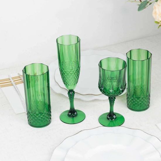 Efavormart 6-Pack Plastic Wine Glasses 8oz, Hunter Green - Crystal Cut Shatterproof Cocktail Goblets Drinking Glasses